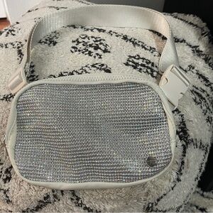 Studio NYC Rhinestone Fanny Pack Crossbody Off White Silver Sparkle Cream